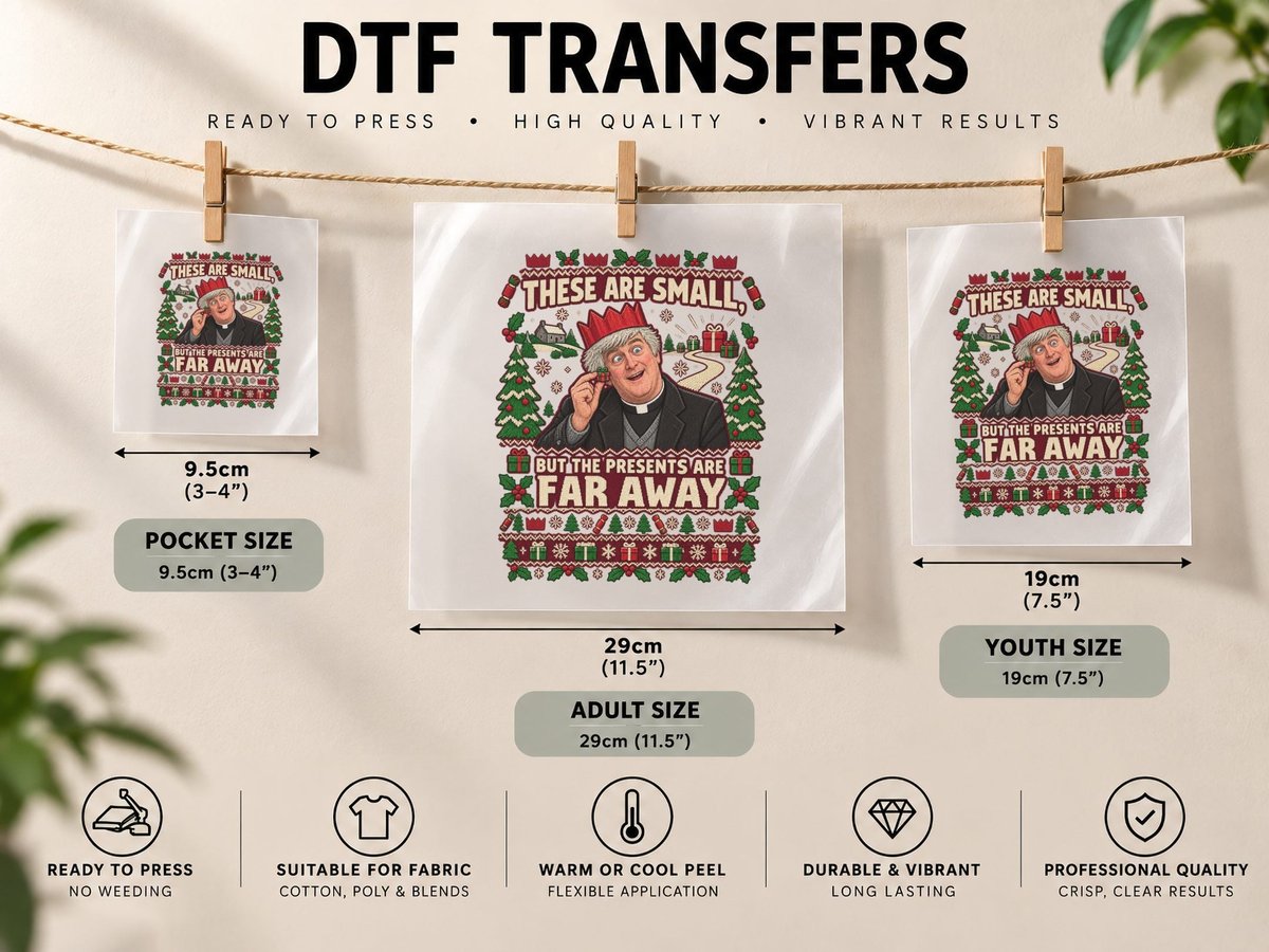 Father Dougal Christmas Small Presents Far Away Father Ted DTF Transfer Iron On