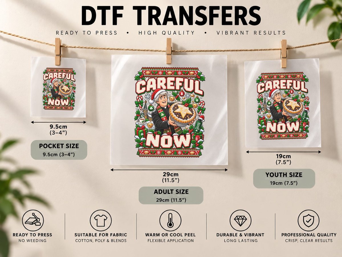 Father Ted Christmas Careful Now Irish Comedy Mince Pie DTF Transfer Iron On