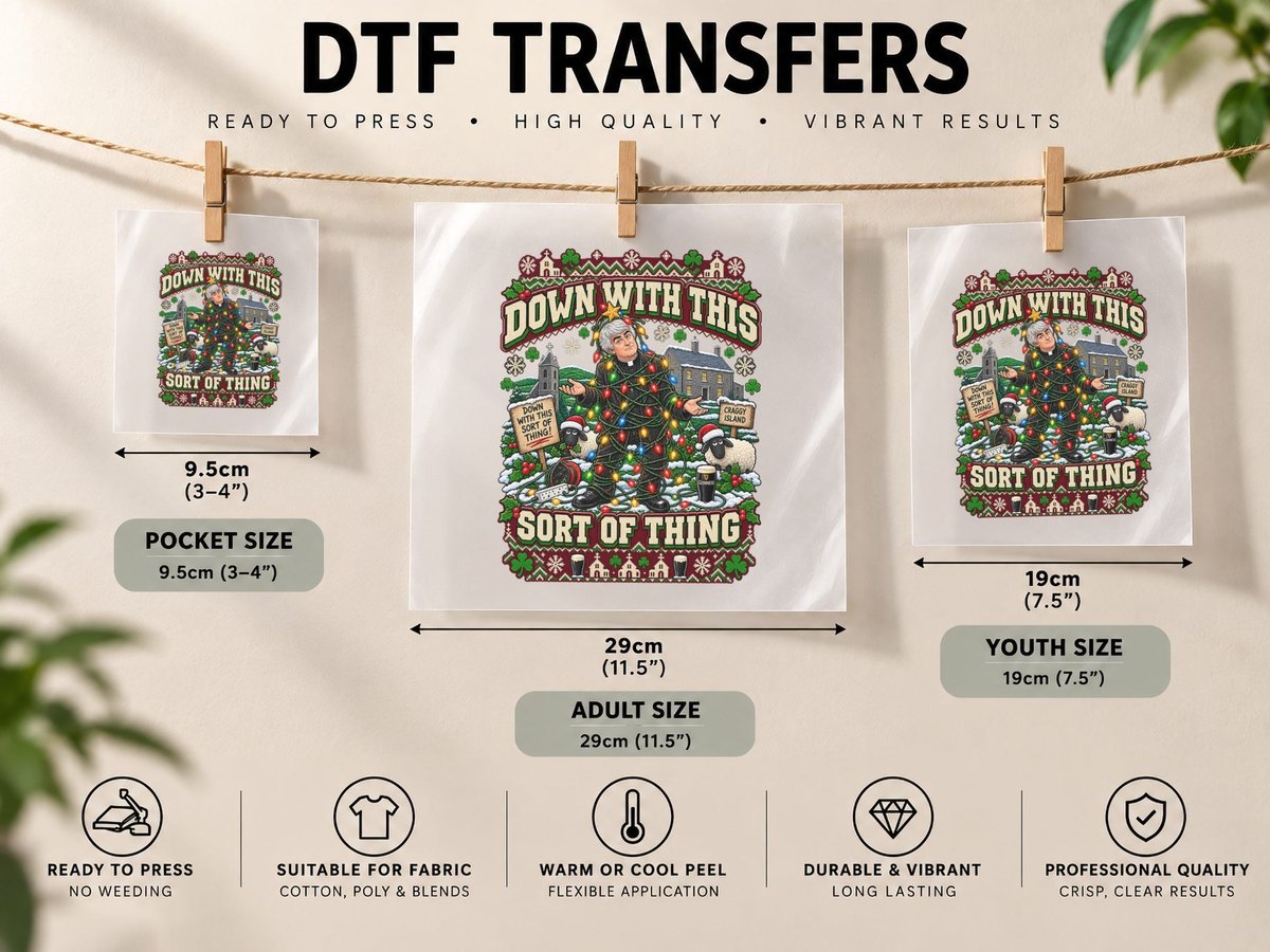Father Ted Christmas Irish Comedy TV Ugly Fairy Lights DTF Transfer Iron On