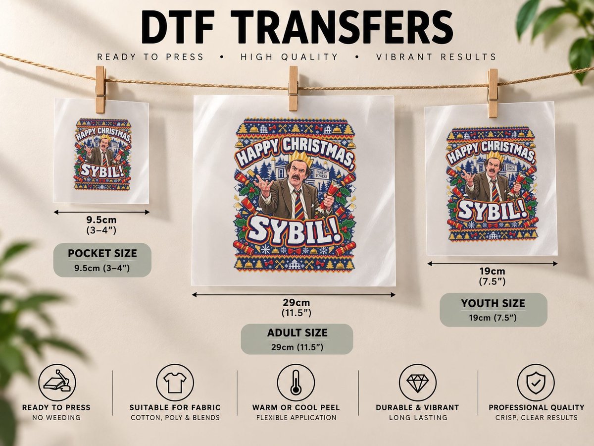 Fawlty Towers Christmas Sybil Quote British Comedy Classic DTF Transfer Iron On
