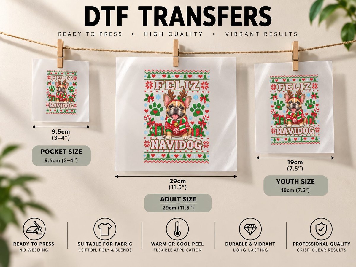 Feliz Navidog French Bulldog Christmas Funny Dog Mom DTF Transfer Iron On