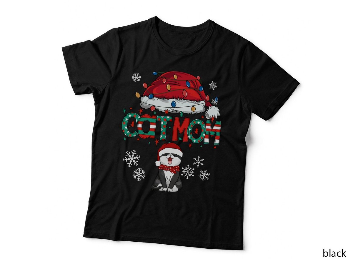 Festive Cat Mom Christmas Cute Cat Lover Santa Hat Winter T-Shirt