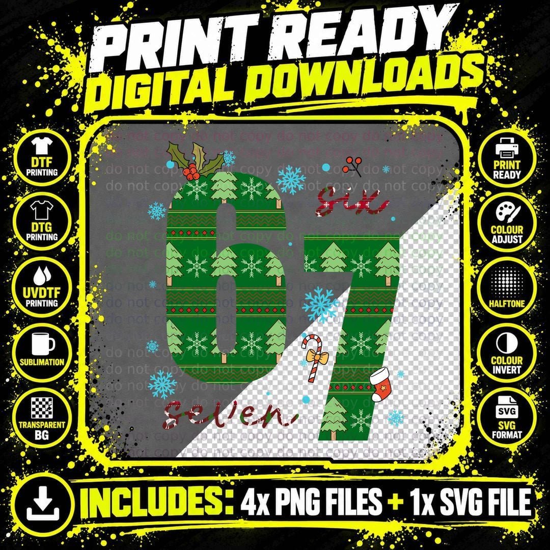 Festive Six Seven Xmas Shirt, 6 7 Christmas Jumper Png SVG Digital Bundle