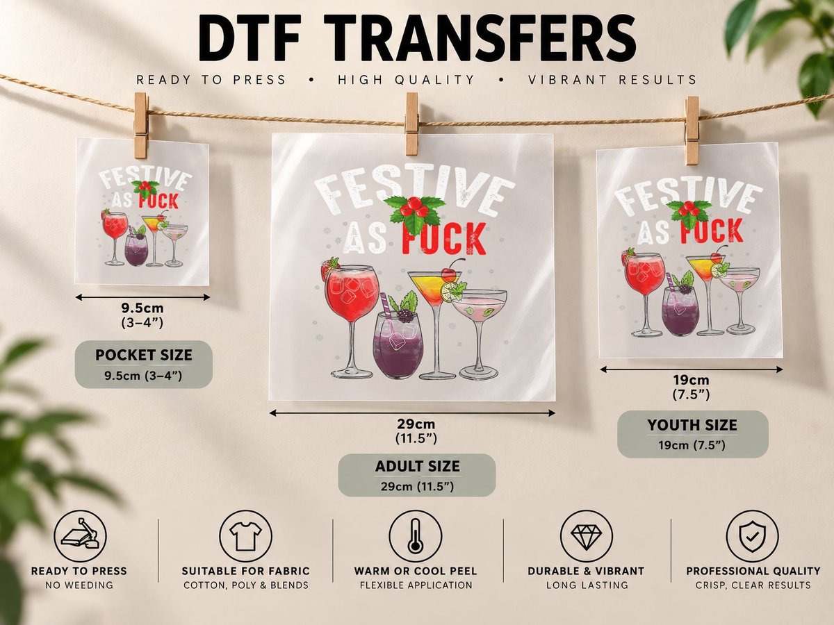 Festive as F Ck Ugly Christmas Drink Cocktail Juice Xmas DTF Transfer Iron On