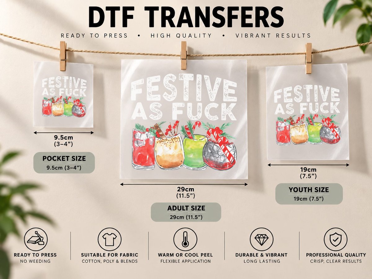 Festive as Fuck Funny Ugly Christmas Holiday 2 DTF Transfer Iron On