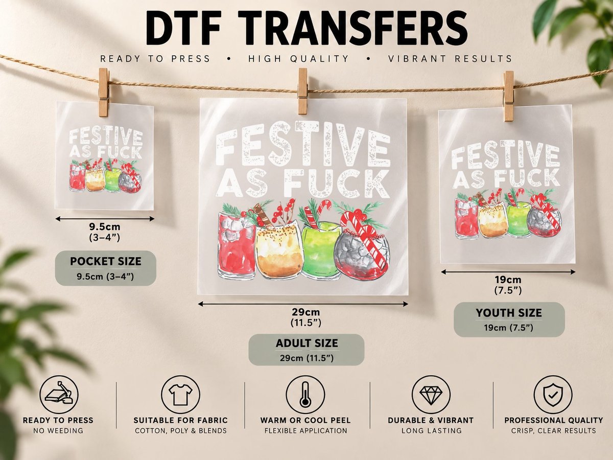 Festive as Fuck Funny Ugly Christmas Holiday, Seasonal DTF Transfer Iron On