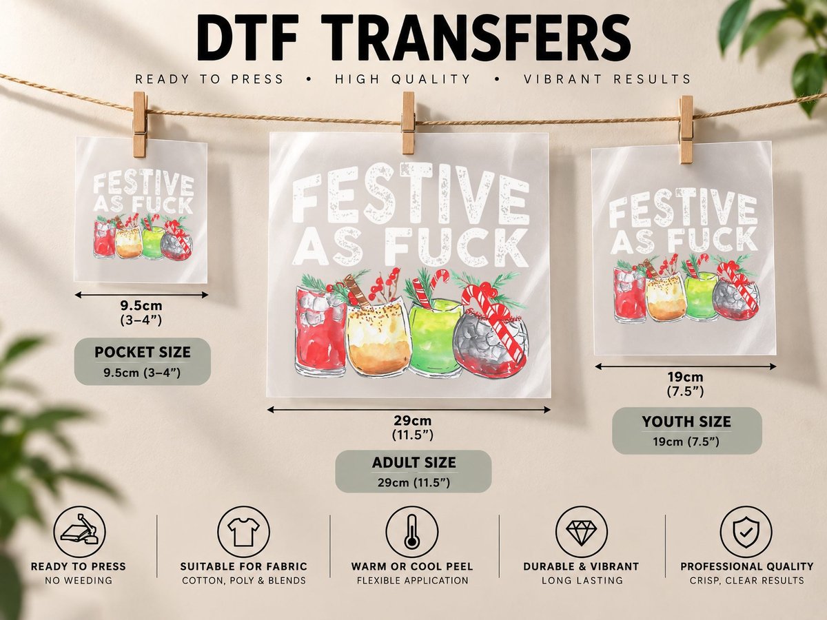 Festive as Fuck Ugly Christmas Holiday DTF Transfer Iron On