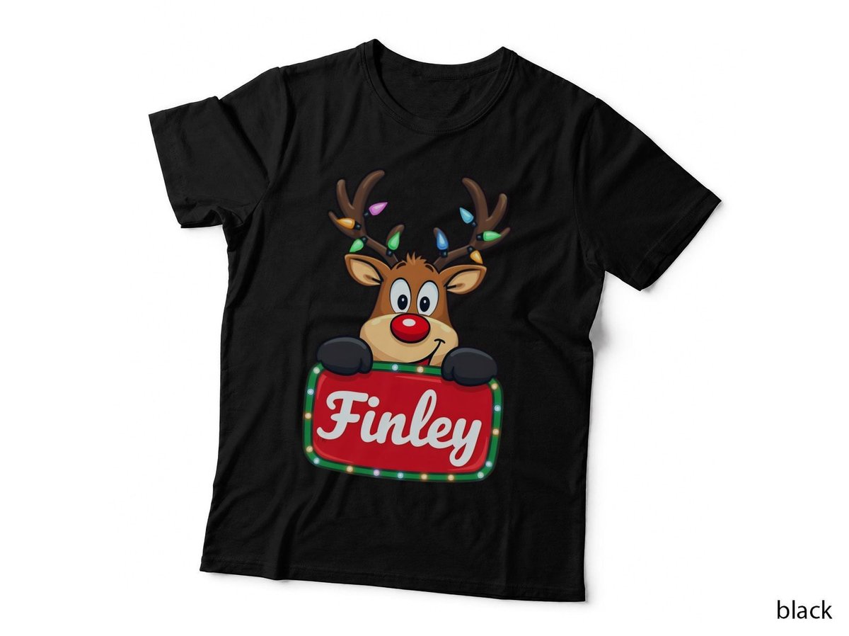 Finley Custom Reindeer Peeking Christmas Kids Lights T-Shirt