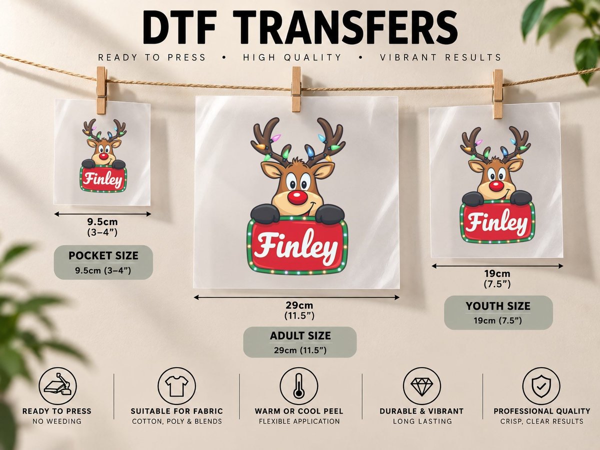 Finley Custom Reindeer Peeking Christmas Kids Lights DTF Transfer Iron On