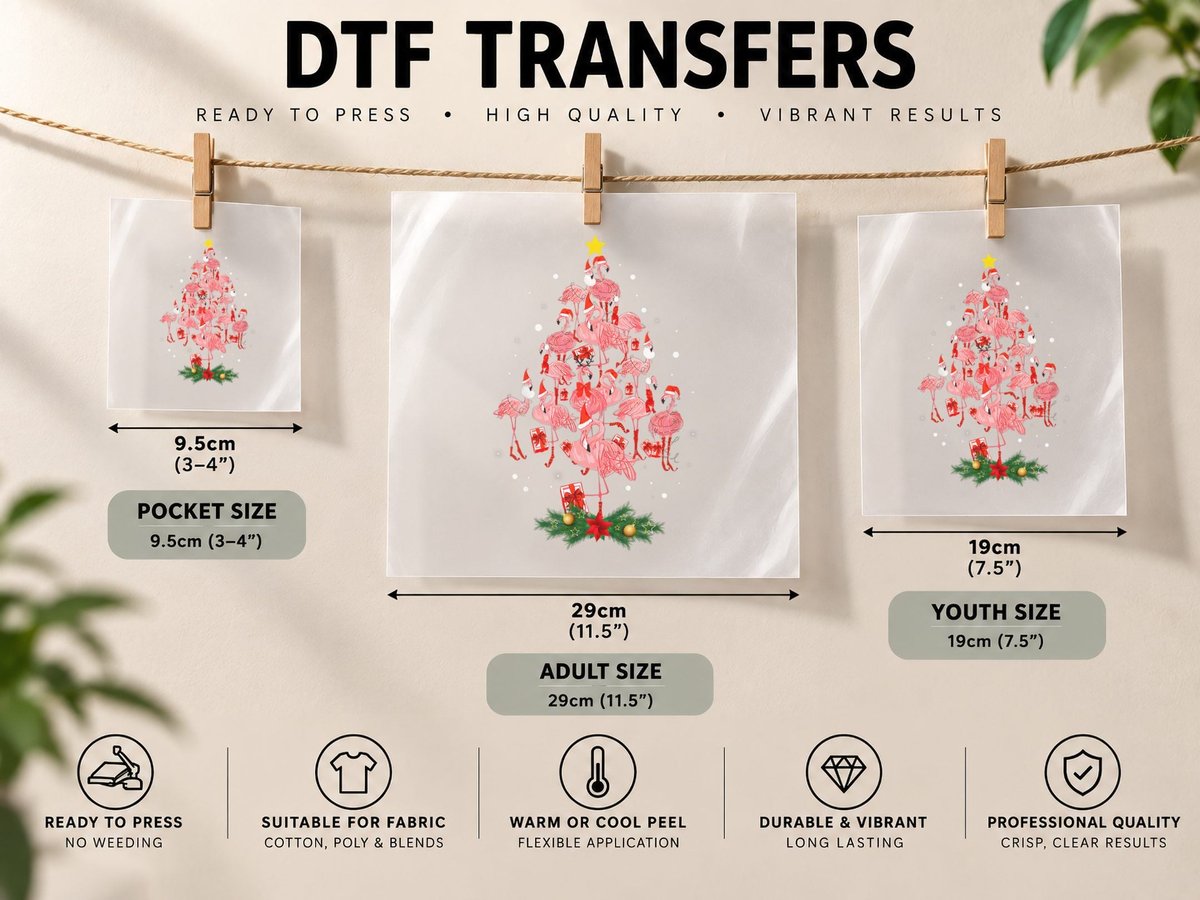 Flamingo Christmas Tree Ornament Decor Funny Xmas for Girls DTF Transfer Iron On