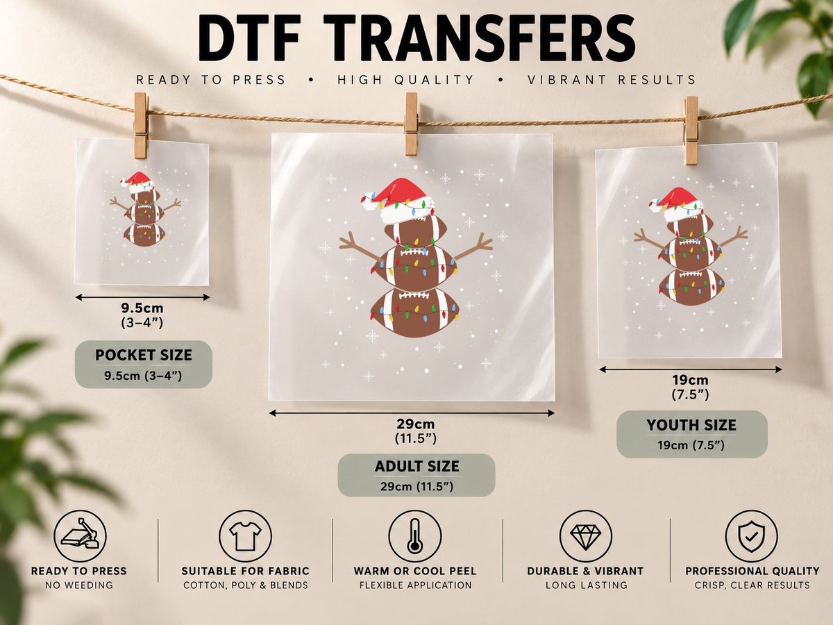 Football Player Snowman Santa Footballs Christmas Pajama DTF Transfer Iron On