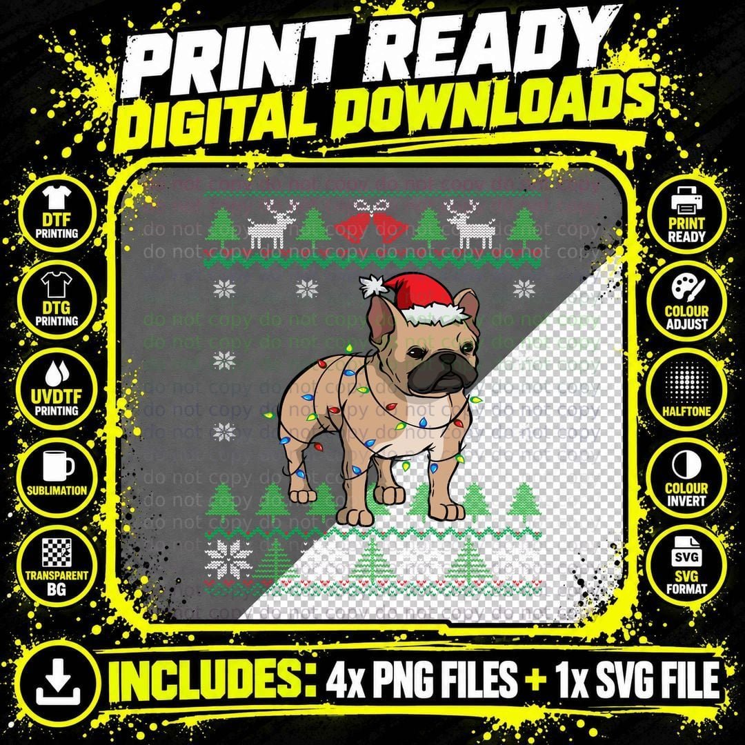 French Santa French Bulldog T-Shirt Png SVG Digital Bundle