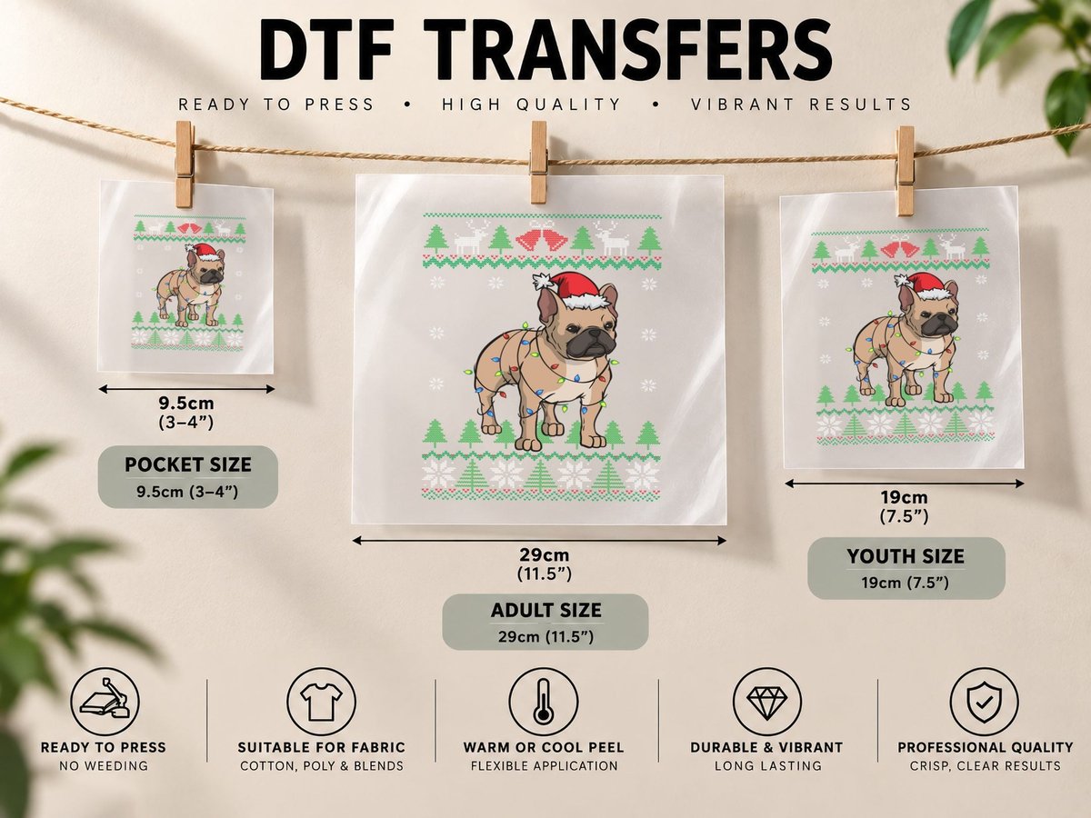 French Santa French Bulldog DTF Transfer Iron On