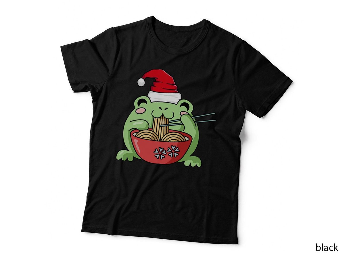 Frog Eating Ramen Santa Hat Christmas Pajama Japanese Food T-Shirt