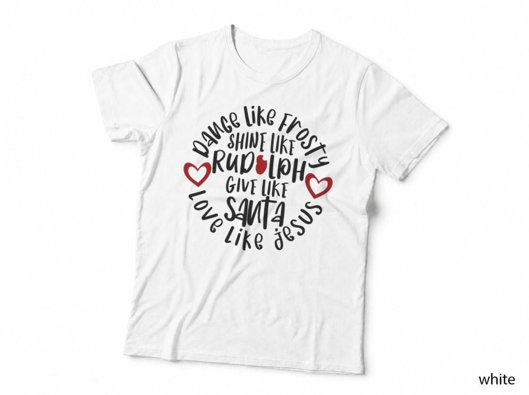 Frosty Rudolph Santa Love Like Jesus Religious Christmas T-Shirt