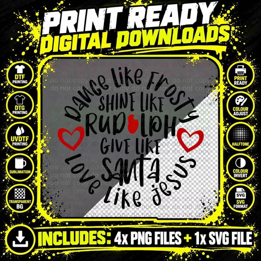 Frosty Rudolph Santa Love Like Jesus Religious Christmas Png SVG Digital Bundle