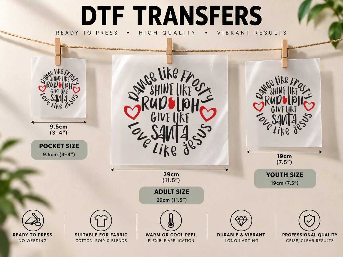 Frosty Rudolph Santa Love Like Jesus Religious Christmas DTF Transfer Iron On