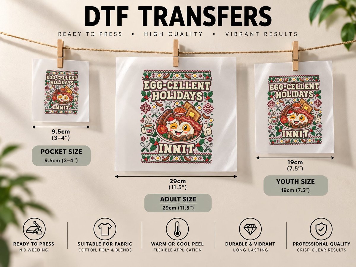 Full English Breakfast Christmas Funny Holiday Egg Cellent DTF Transfer Iron On