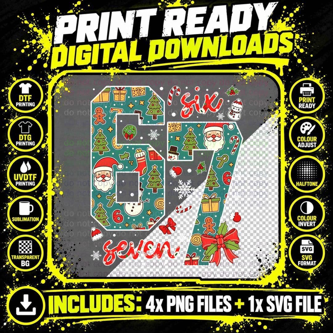 Funny 67 Six Seven Meme Christmas Holiday Teens Boys Png SVG Digital Bundle