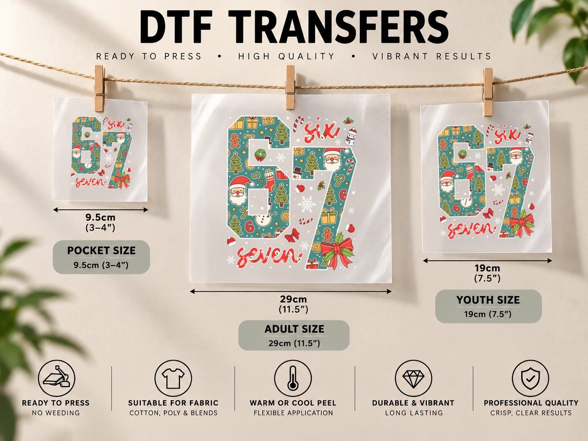 Funny 67 Six Seven Meme Christmas Holiday Teens Boys Kids DTF Transfer Iron On