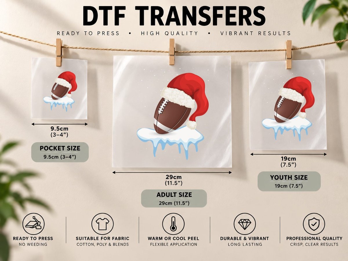 Funny American Football Christmas Design, Cool Team Sport DTF Transfer Iron On