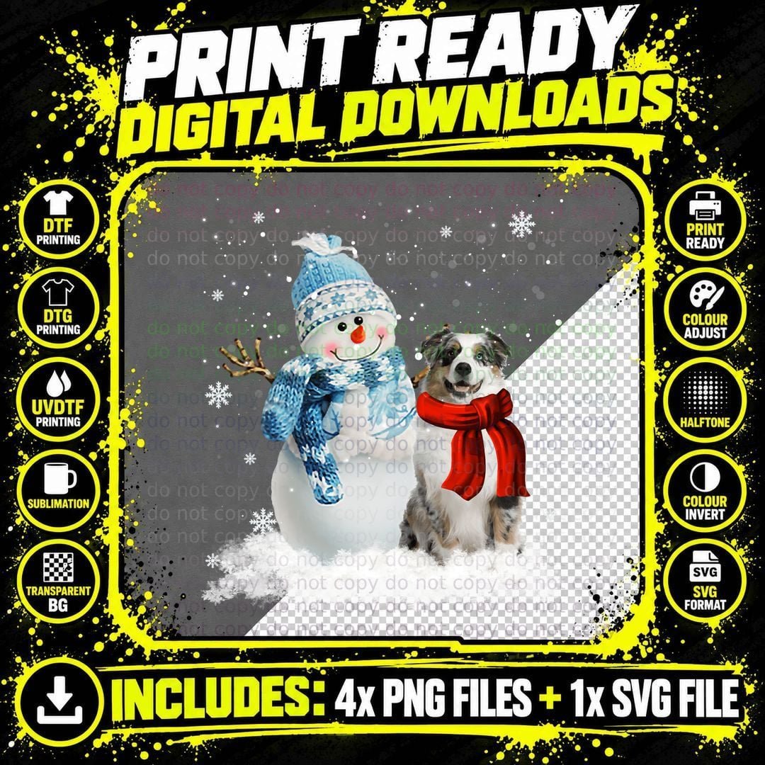 Funny Australian Shepherd Christmas Snowman Christmas Png SVG Digital Bundle