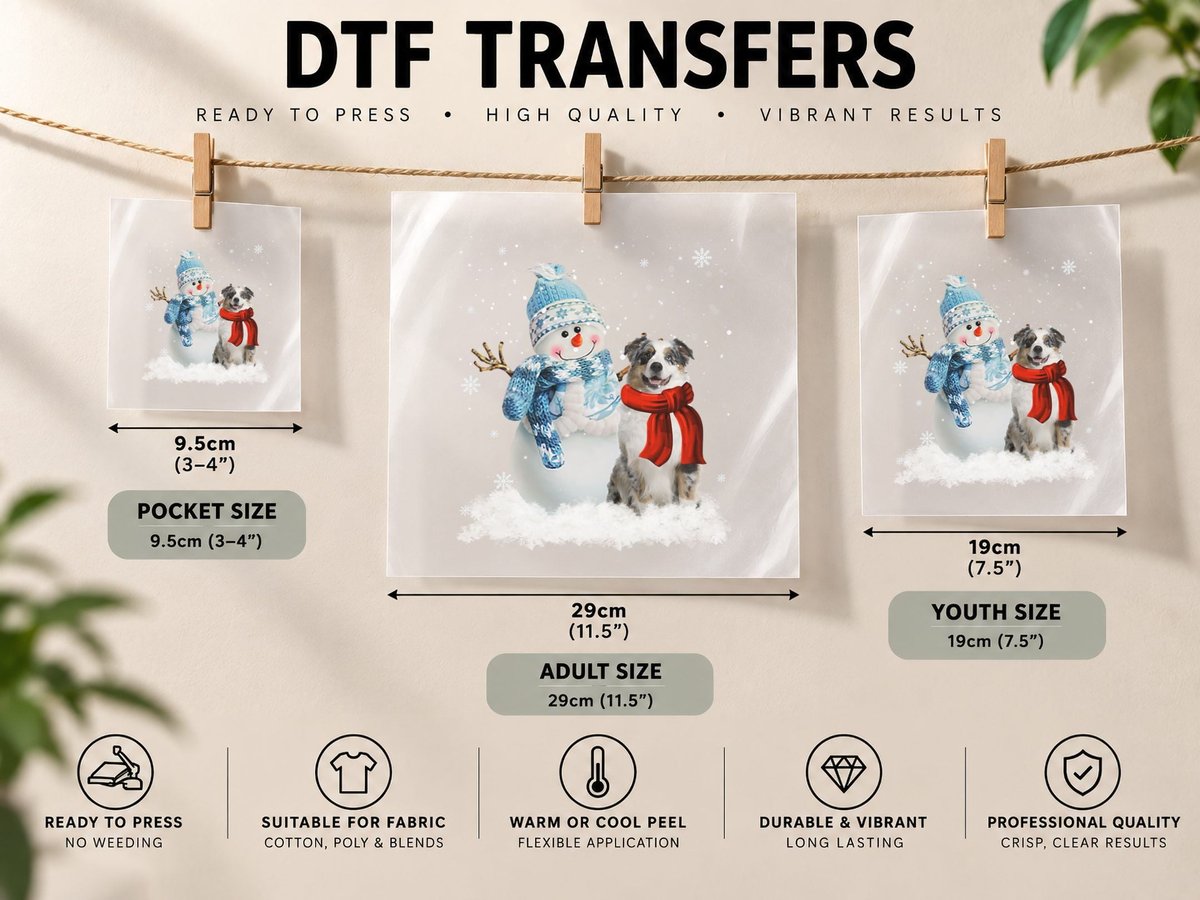Funny Australian Shepherd Christmas Snowman Christmas DTF Transfer Iron On