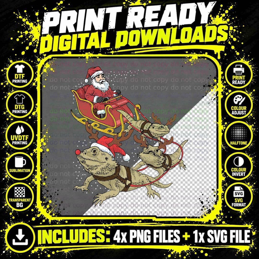 Funny Bearded Dragon T-Shirt Christmas Tee for Reptile Png SVG Digital Bundle