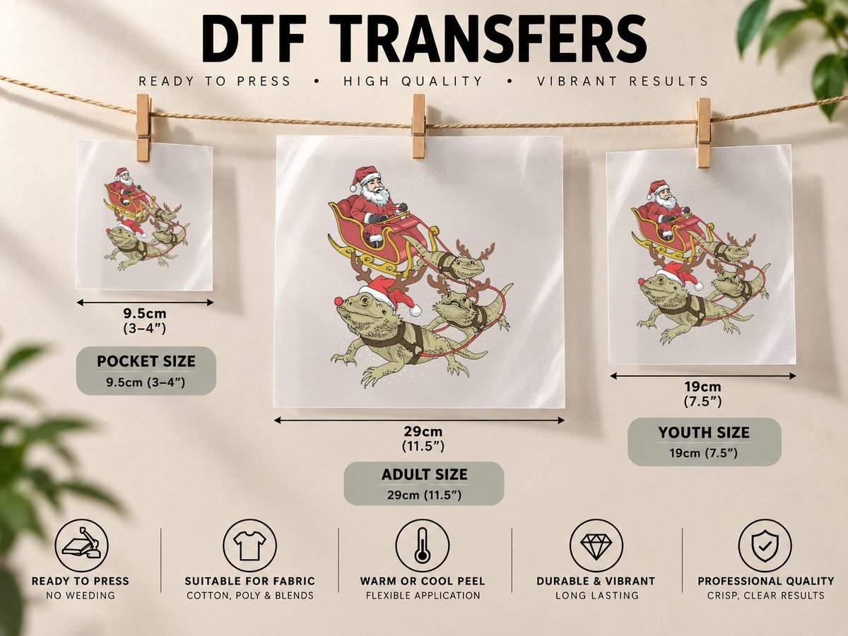 Funny Bearded Dragon Christmas for Reptile Lover DTF Transfer Iron On