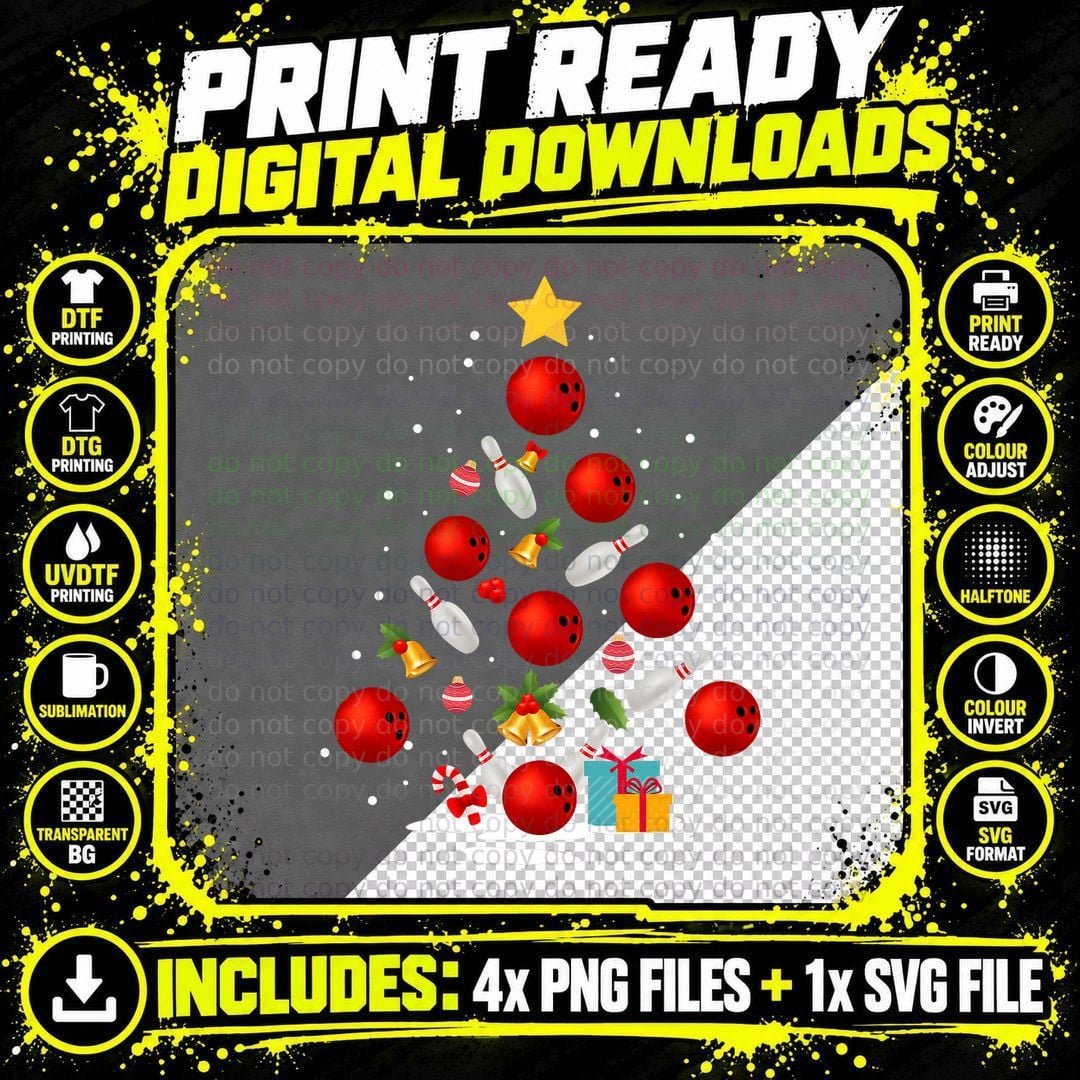 Funny Bowling Christmas Tree Lights Xmas Gifts for Men Png SVG Digital Bundle