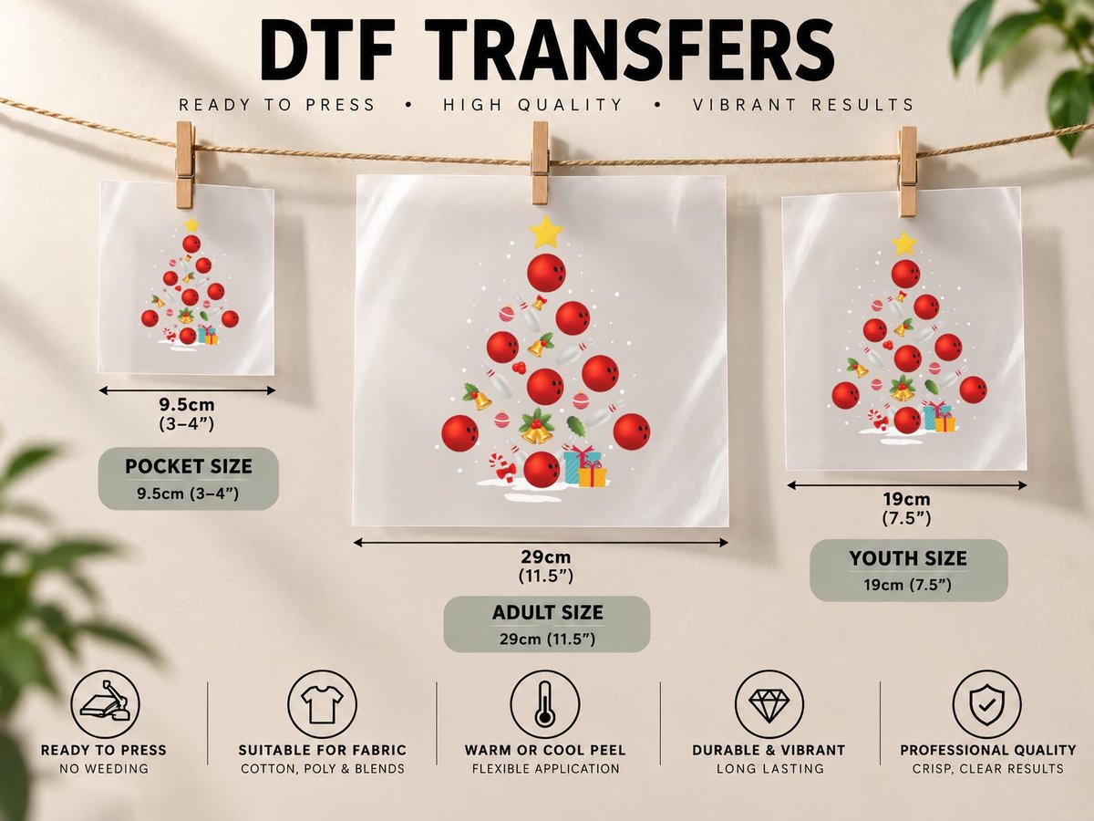 Funny Bowling Christmas Tree Lights Xmas Gifts for Men DTF Transfer Iron On