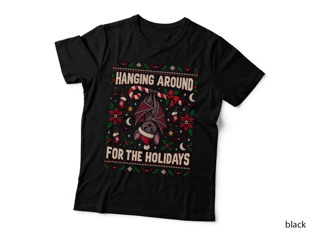 Funny Christmas Bat Candy Cane Hanging Around Holidays Ugly Sweater Goth T-Shirt