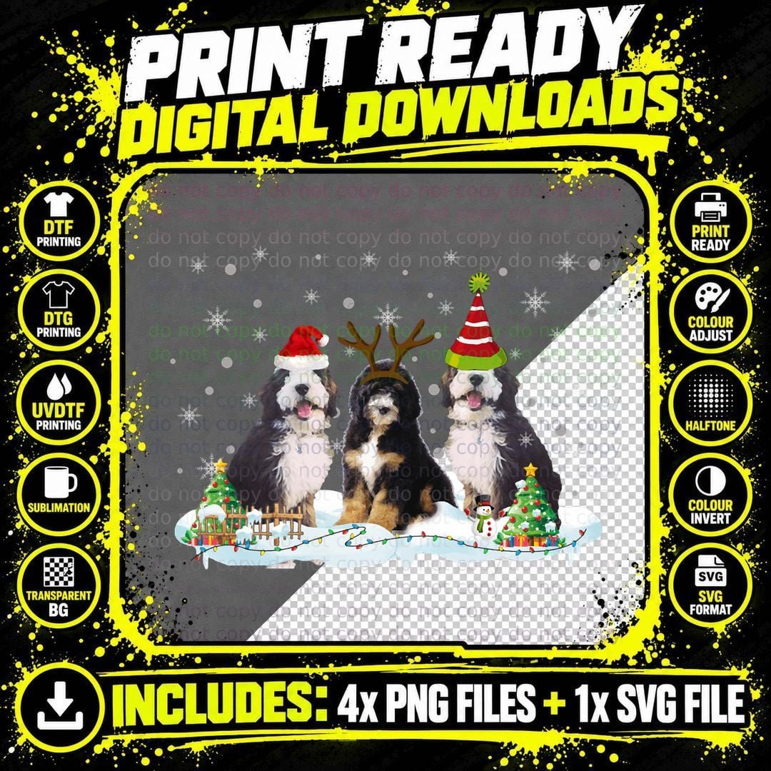 Funny Christmas Bernedoodle Santa Reindeer Bernedoodle Png SVG Digital Bundle
