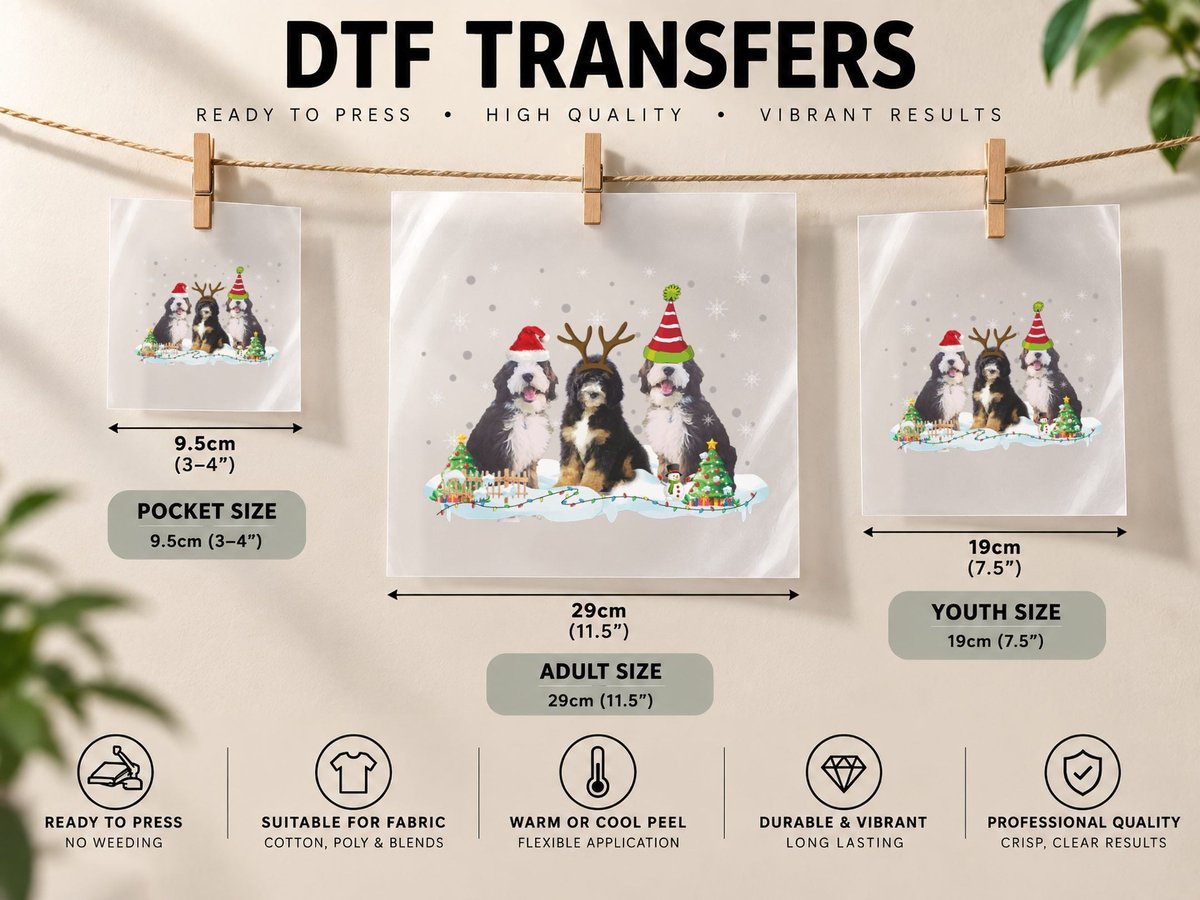 Funny Christmas Bernedoodle Santa Reindeer Bernedoodle DTF Transfer Iron On