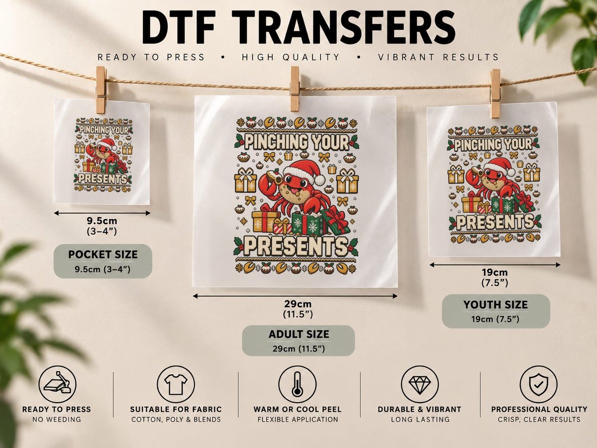 Funny Christmas Crab Mince Pie Pinching Presents Ugly DTF Transfer Iron On