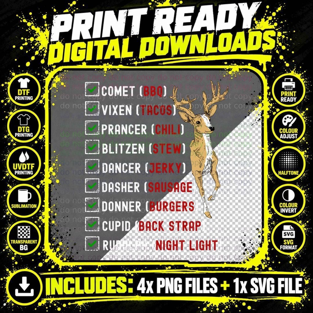 Funny Christmas Deer Hunting Santa Reindeer Men Hunter Png SVG Digital Bundle