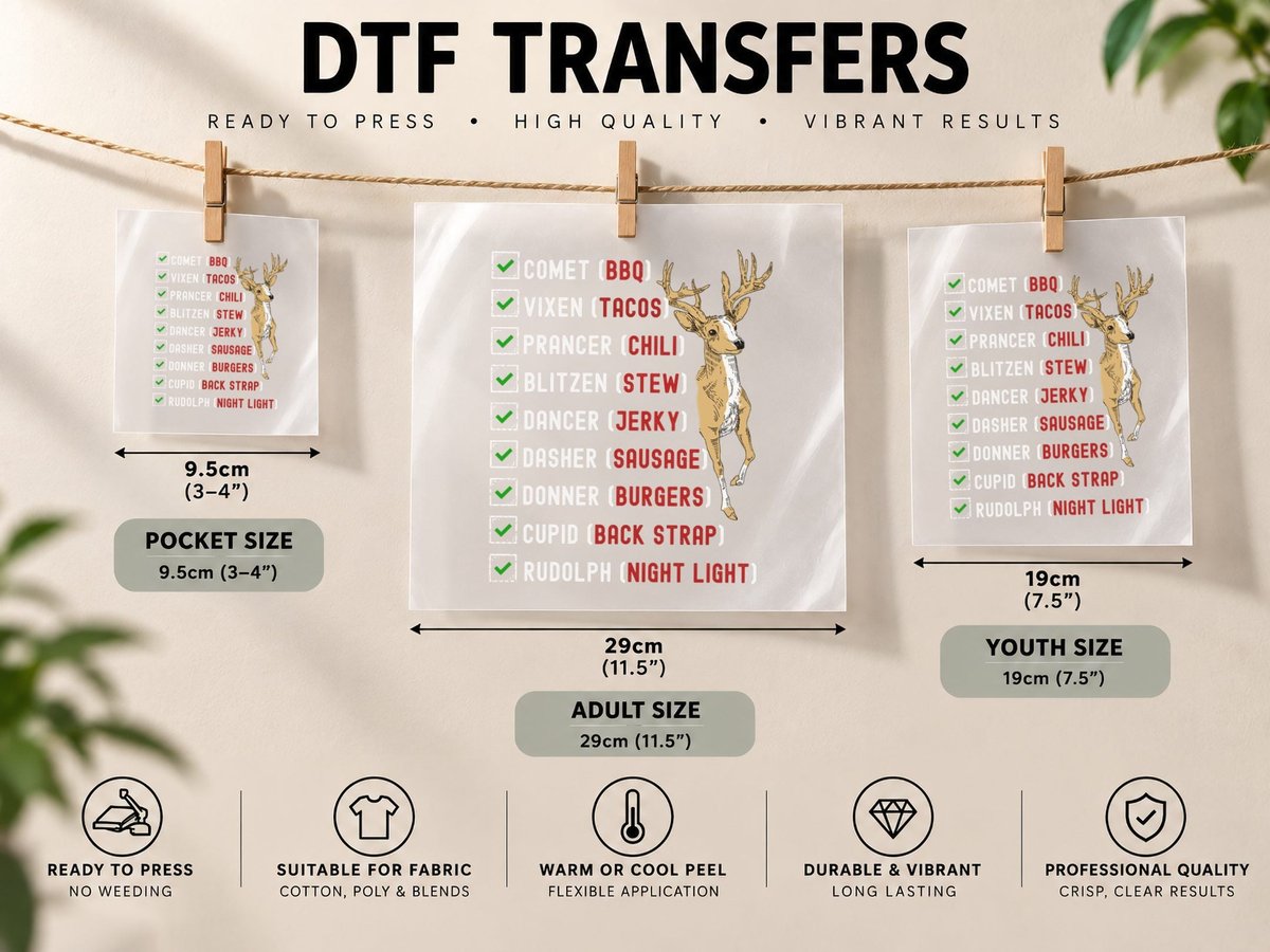 Funny Christmas Deer Hunting Santa Reindeer Men Hunter Gift DTF Transfer Iron On