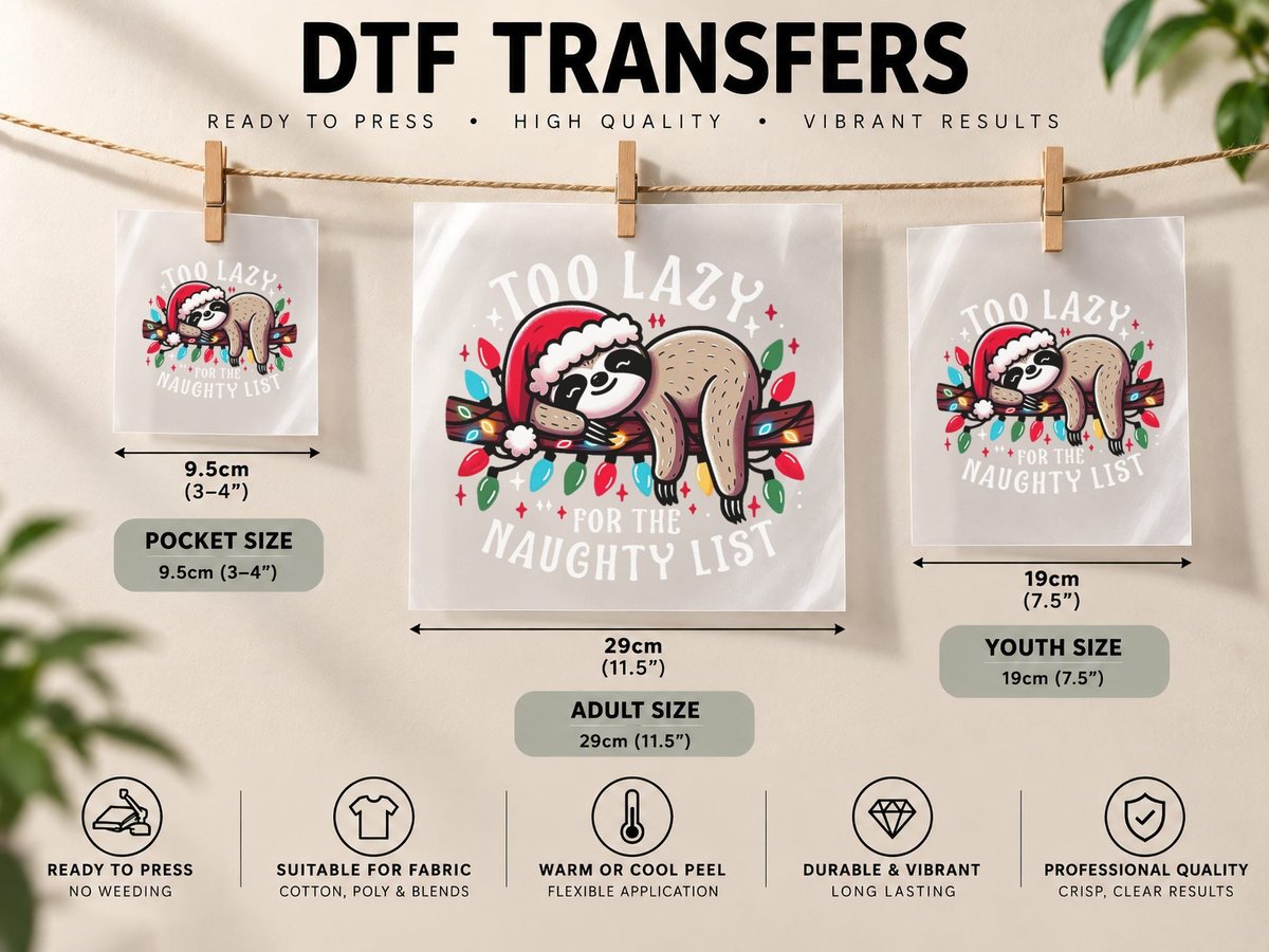 Funny Christmas Design for Women Men Kids Naughty List DTF Transfer Iron On