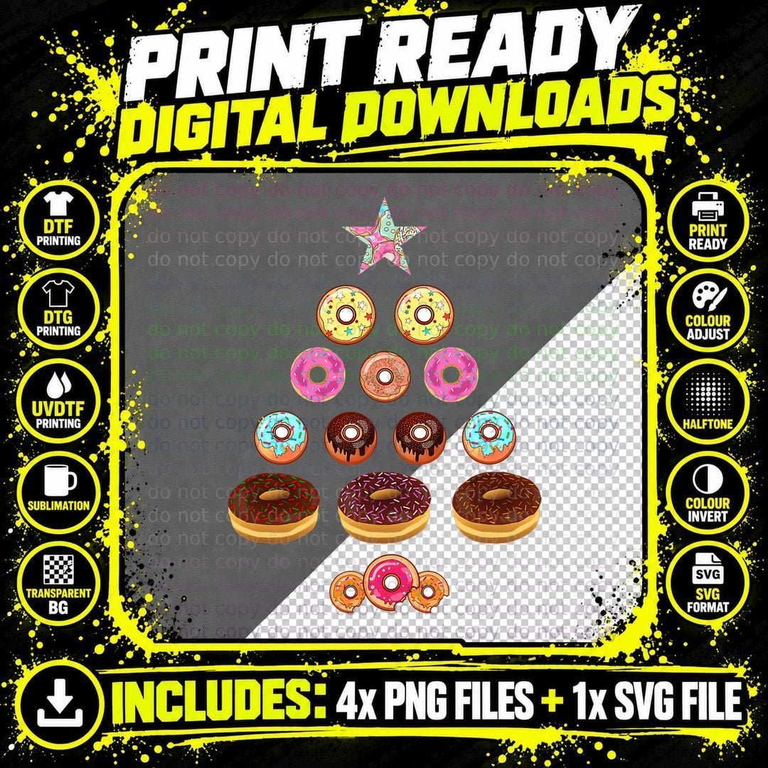 Funny Christmas Donut Tree Gift Shirt Doughnut Lover Png SVG Digital Bundle