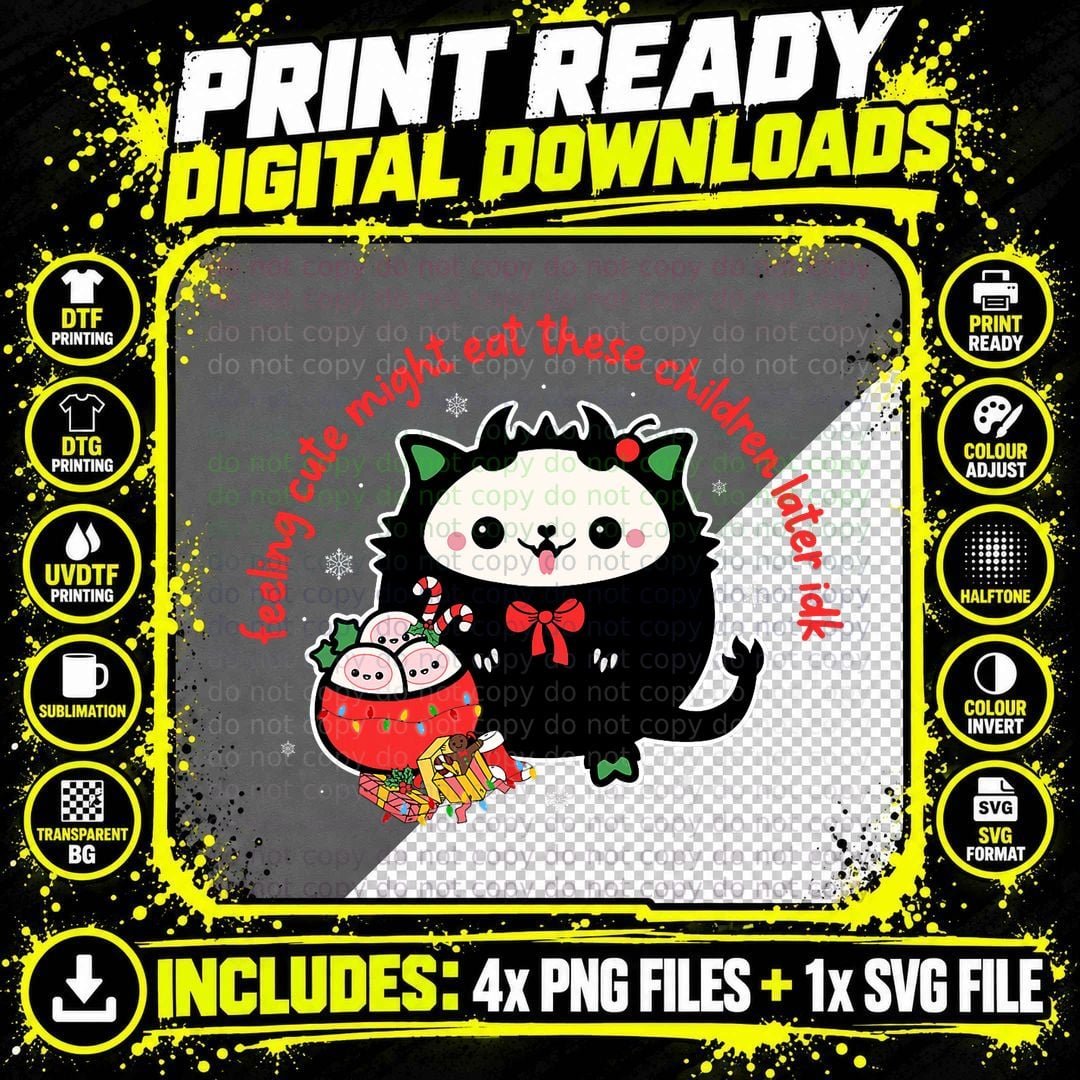 Funny Christmas Krampus Feeling Cute Creepy Kawaii Goth Png SVG Digital Bundle
