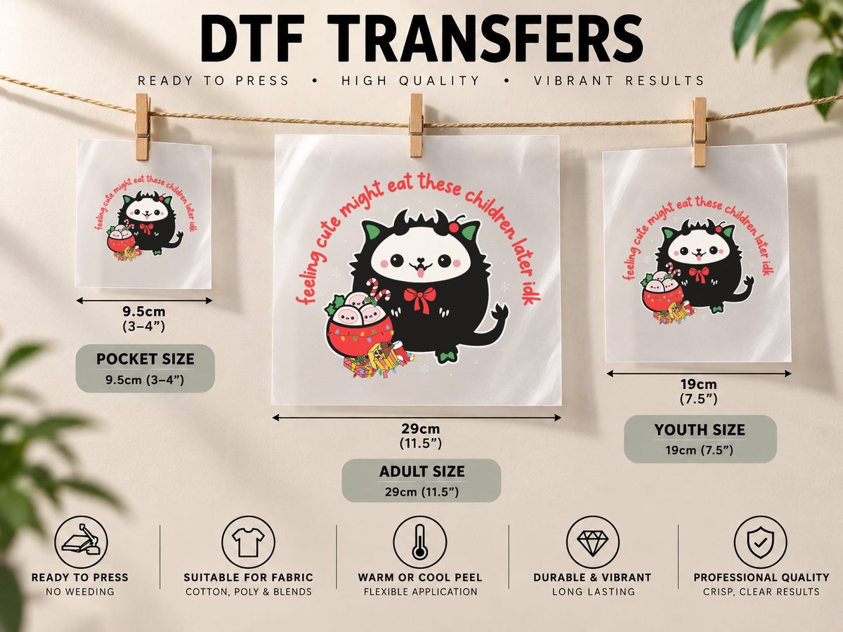Funny Christmas Krampus Feeling Cute Creepy Kawaii Goth Pjs DTF Transfer Iron On