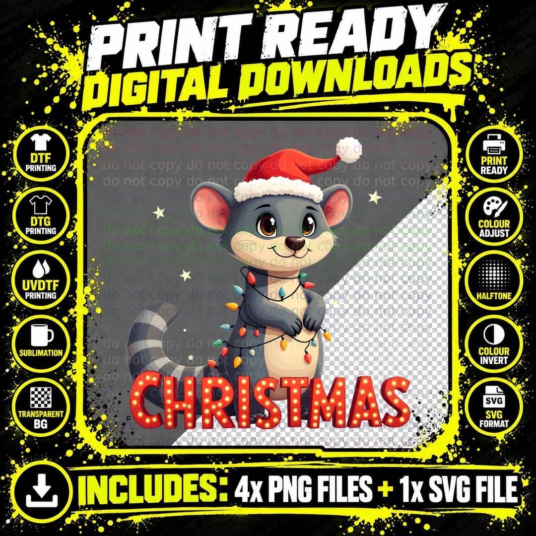 Funny Christmas Otter with Santa Hat and Lights T-Shirt Png SVG Digital Bundle