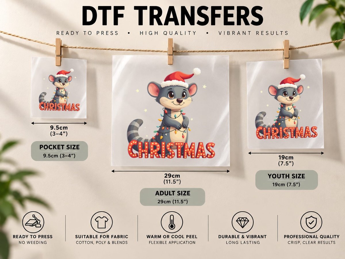 Funny Christmas Otter with Santa Hat and Lights DTF Transfer Iron On