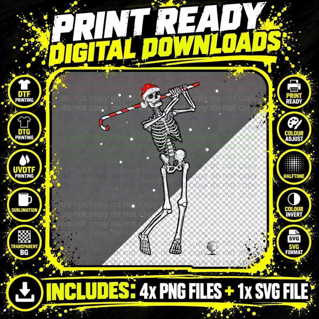 Funny Christmas Skeleton Golf Funny Xmas Gift for Png SVG Digital Bundle