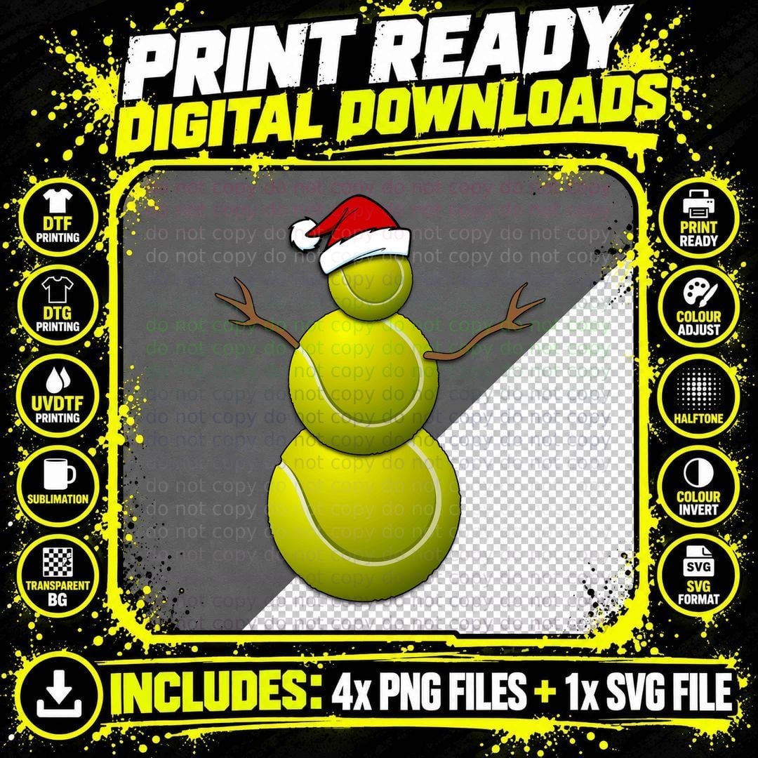 Funny Christmas Tennis Balls Santa Snowman, Holiday Gift Png SVG Digital Bundle