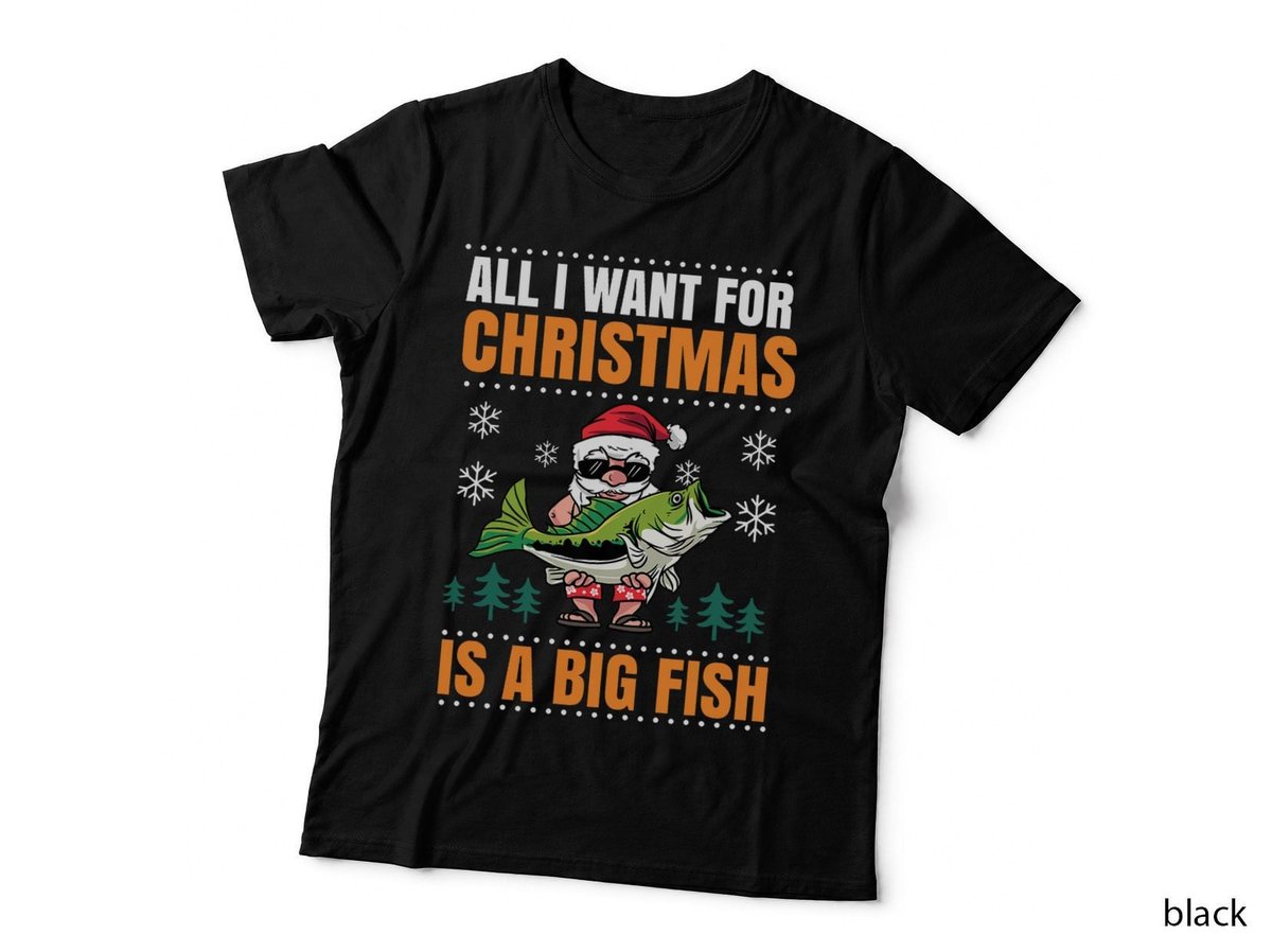 Funny Christmas Themed Bass Fishing Gift - Merry Fishmas T-Shirt