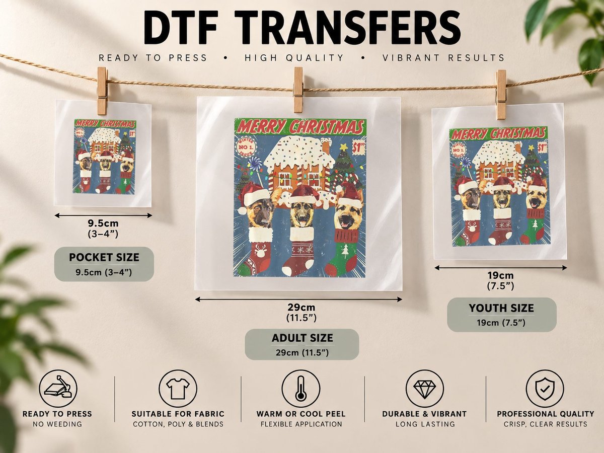 Funny Christmas Vintage Comic German Shepherd in Santa DTF Transfer Iron On