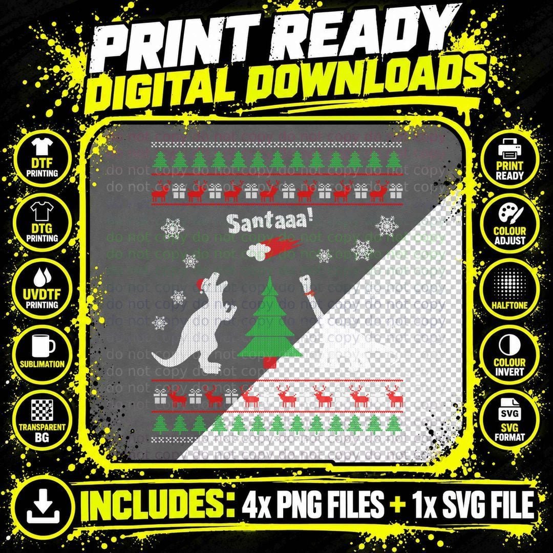 Funny Dinosaurs and Santa Ugly Christmas Png SVG Digital Bundle
