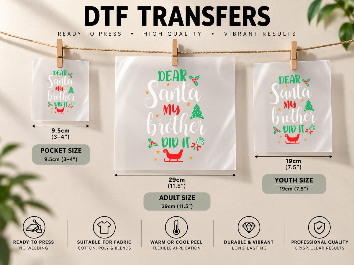 Funny Family Christmas Dear Santa My Brother Did It Cute DTF Transfer Iron On