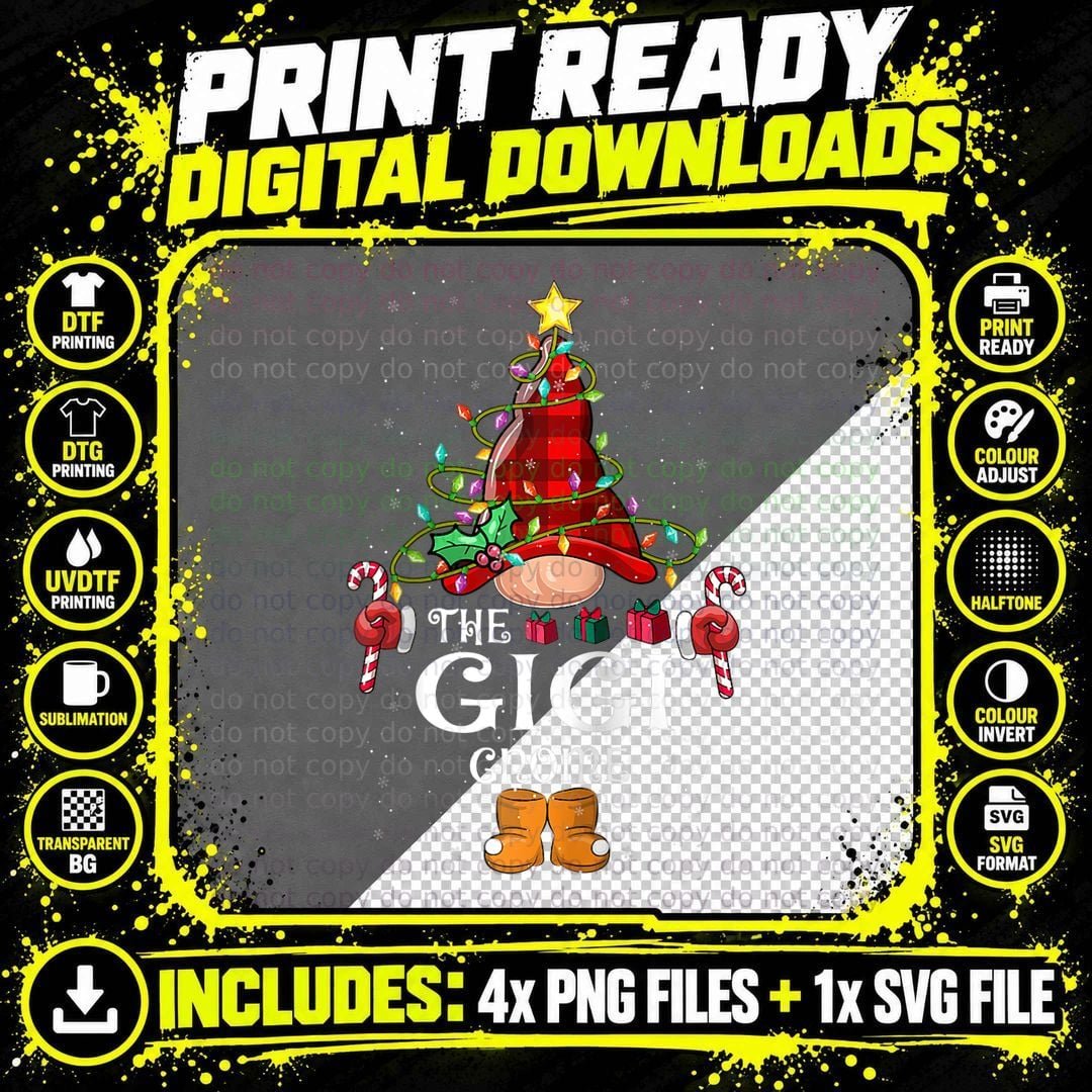 Funny Gigi Gnome Christmas Gnome Matching Family Group Png SVG Digital Bundle